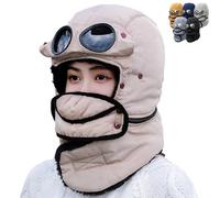 Genérico Winter Thermal Hat with Glasses, 4 In 1 Windproof Warm, Winter Thermal Hat with Glasse, Outdoor Fur Snow Hats (Beige)