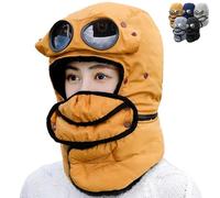 Genérico Winter Thermal Hat with Glasses, 4 In 1 Windproof Warm, Winter Thermal Hat with Glasse, Outdoor Fur Snow Hats (Yellow)