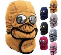 Genérico Winter Thermal Trapper Hat with Glasses,4 in 1 Windproof Warm Hat Detachable Mask Neckband,Unisex Outdoor Sport Snow Hats (Yellow)