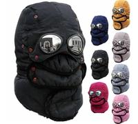 Genérico Winter Thermal Trapper Hat with Glasses,4 in 1 Windproof Warm Hat Detachable Mask Neckband,Unisex Outdoor Sport Snow Hats (Black)