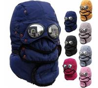 Genérico Winter Thermal Trapper Hat with Glasses,4 in 1 Windproof Warm Hat Detachable Mask Neckband,Unisex Outdoor Sport Snow Hats (Navy Blue)