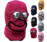 Genérico Winter Thermal Trapper Hat with Glasses,4 in 1 Windproof Warm Hat Detachable Mask Neckband,Unisex Outdoor Sport Snow Hats (Wine Red)