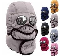 Genérico Winter Thermal Trapper Hat with Glasses,4 in 1 Windproof Warm Hat Detachable Mask Neckband,Unisex Outdoor Sport Snow Hats (Gray)