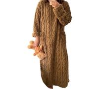 Genérico Winter Velvet Loungewear Night Gowns, Flannel Nightgowns For Women, Loose Crewneck Plush Warm, Relaxed Fit Pullover Nightdress with Pockets (Brown,130cm)