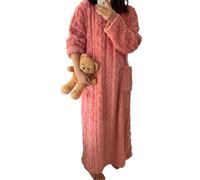 Genérico Winter Velvet Loungewear Night Gowns, Flannel Nightgowns For Women, Loose Crewneck Plush Warm, Relaxed Fit Pullover Nightdress with Pockets (Pink,115cm)