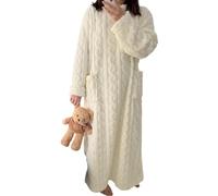Genérico Winter Velvet Loungewear Night Gowns, Flannel Nightgowns For Women, Loose Crewneck Plush Warm, Relaxed Fit Pullover Nightdress with Pockets (White,130cm)