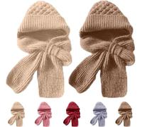 Genérico Winter Versatile Knitted Hooded Scarf for Women, Integrated Ear Protection Windproof Thickened Cap Scarfs, Knit Scarf Cap Hat