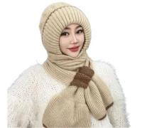Genérico Winter Versatile Knitted Hooded Scarf for Women, Windproof Cap Scarf with Ear Protection, Double Warmth,Fashion Hat Scarf Set (C)