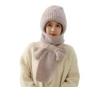Genérico Winter Versatile Knitted Hooded Scarf for Women, Windproof Cap Scarf with Ear Protection, Double Warmth,Fashion Hat Scarf Set (H)