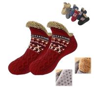 Genérico Winter Wool Socks,Fuzzy Non-Slip Floor Sock,Warm Thick Fleece Cold-Proof Sock for Indoor for Men and Women (Red, Adult, Adulto, Mujer, X-Large, Letras, Sistema tallas calzado EU, mediano)