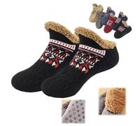 Genérico Winter Wool Socks,Fuzzy Non-Slip Floor Sock,Warm Thick Fleece Cold-Proof Sock for Indoor for Men and Women (Black, Adult, Adulto, Mujer, Large, Letras, Sistema tallas calzado EU, mediano)