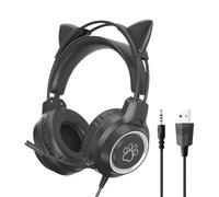 Genérico Wired Headphone - Cat Ear Game Headset | 18.5x10x23cm 280g Computer Headset, Woven Wire Headphone with Clear Voice, Headphones and Earphones, Play Study Tool For Home