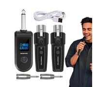 Genérico Wireless Mic Transmitter, Receiver, Black, 10 Channel Wireless Adapter Dynamic Microphone, Rechargeable Audio System for Guitar, Instrument, Conference, Live Streaming