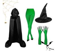 Genérico Witch Costume Women, Classic Witch Hat with Green Claw Gloves, Halloween Dress-Up Kit for Cosplay Carnival Festival Role-Playing Masquerade Party Character Outfit 32x24x8cm