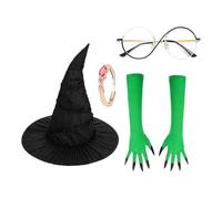 Genérico Witch Costume Women, Witch Hat, Spooky Dress Up Kit with Green Claw Gloves, Vibrant Accessories, Soft & Comfortable Fit, Female Outfit for Cosplay Carnival Halloween Role-Play Use