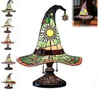 Genérico Witch Hat Lamps,Handmade Witch Hat Shape Lights,Stained Glass Witch Hat Lights with Mystical Charm,Decoration Retro Resin Lamp,for Bedroom Party of Halloween Decor (Green)