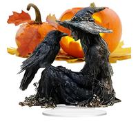 Genérico Witchy Desk Ornament, 2D Acrylic Gothic Witch Crow Sign 5.91x5.91x0.39 Inches, Flat Halloween Tabletop Decoration, Spooky Decor for Dorm Nightstand Studio Shelf Bathroom Bedroom Kitchen Car