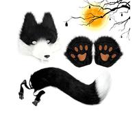 Genérico Wolf Costume Set | Faux Leather Tail 50cm 25x27cm Paw Gloves 20x20cm 340g Lightweight | Realistic Animal Cosplay Accessories For Women | Halloween Masquerade Christmas Party Gift
