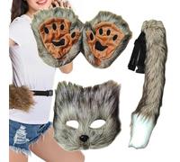 Generico Wolf Masque Halloween Cat Costume Kit - Wolf Costume Accessory, Furry Paw Costume | Animal Themed Masquerade Disfraz, Wear Comfortable, Half Face, Faux Wolf Cosplay Set