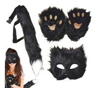 Generico Wolf Masque Halloween Cat Costume Kit - Wolf Costume Accessory, Furry Paw Costume | Animal Themed Masquerade Disfraz, Wear Comfortable, Half Face, Faux Wolf Cosplay Set