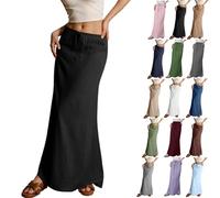 Genérico Women Boho Linen Maxi Skirts Trendy Comfy Drawstring Waist A Line Cute Bohemian 2025 Summer Vacation Flowy Skirts (Black,S)