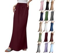 Genérico Women Boho Linen Maxi Skirts Trendy Comfy Drawstring Waist A Line Cute Bohemian 2025 Summer Vacation Flowy Skirts (Red,S)