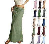 Genérico Women Boho Linen Maxi Skirts Trendy Comfy Drawstring Waist A Line Cute Bohemian 2025 Summer Vacation Flowy Skirts (Light Green,XXL)