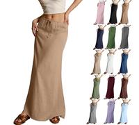 Genérico Women Boho Linen Maxi Skirts Trendy Comfy Drawstring Waist A Line Cute Bohemian 2025 Summer Vacation Flowy Skirts (Dark Khaki,M)