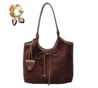 Genérico Women Bow Suede Shoulder Purse,Vintage PU Bow Tote Bag,Casual Trendy Fall Large Capacity Hobo Handbag for Work Daily