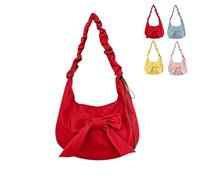 Genérico Women Bowknot Shoulder Bag Bow Mini Underarm Cute Pleated Crossbody Slouchy Bag for Daily Commuting Shopping Handbag (Red)