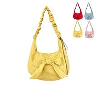 Genérico Women Bowknot Shoulder Bag Bow Mini Underarm Cute Pleated Crossbody Slouchy Bag for Daily Commuting Shopping Handbag (Yellow)