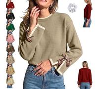 Genérico Women Crew Neck Sweater Leopard Bow Split Cuff Knit Pullover | features a split-cuff design a ribbed crew neck with contrasting trim, soft fabric and a loose comfortable fit