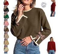 Genérico Women Crew Neck Sweater Leopard Bow Split Cuff Knit Pullover | features a split-cuff design a ribbed crew neck with contrasting trim, soft fabric and a loose comfortable fit