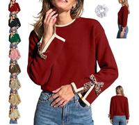 Genérico Women Crew Neck Sweater Leopard Bow Split Cuff Knit Pullover | features a split-cuff design a ribbed crew neck with contrasting trim, soft fabric and a loose comfortable fit