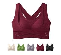 Genérico Women Criss-Cross Lift & Sculpt Comfort Bra, Wireless Criss Cross Sculpt Bra, Side Buckle Dual Support Compression Bras (Wine Red,L)