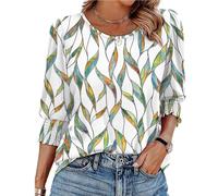 Genérico Women Dressy Casual 3/4 Length Sleeve Womens Tops with Smocked Cuffs, Vintage Floral Printed Smocked Cuffs Blouses Casual Loose Fit Tunic Tops (D,M)