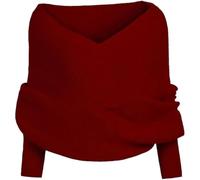 Genérico Women Fall Winter Snowfall Sweater Scarf with Sleeves Multi-Use Wrap Blanket Scarf Crochet Knitted Shawl Cape (Wine,Talla única)