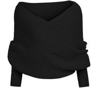 Genérico Women Fall Winter Snowfall Sweater Scarf with Sleeves Multi-Use Wrap Blanket Scarf Crochet Knitted Shawl Cape (Black,Talla única)