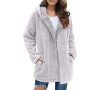 Genérico Women Fleece Sherpa Jackets Cozy Soft Shaggy Fluffy Fuzzy Coats with Pockets Oversized Open Front Hooded Cardigan (gray light,S)
