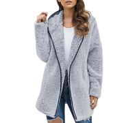 Genérico Women Fleece Sherpa Jackets Cozy Soft Shaggy Fluffy Fuzzy Coats with Pockets Oversized Open Front Hooded Cardigan (blue,S)