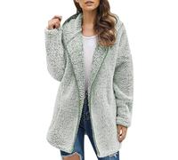 Genérico Women Fleece Sherpa Jackets Cozy Soft Shaggy Fluffy Fuzzy Coats with Pockets Oversized Open Front Hooded Cardigan (green,3XL)