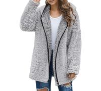 Genérico Women Fleece Sherpa Jackets Cozy Soft Shaggy Fluffy Fuzzy Coats with Pockets Oversized Open Front Hooded Cardigan (gray dark,S)