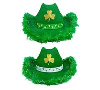 Genérico Women Green Cowboy Hat With Shamrock Pattern Adjustable Western Party Costume Accessory | Country Festival Trucker Cowgirl Style Hat For St Patrick Theme Dress Up Decorations