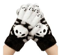 Genérico Women Knit Gloves - Warm Thick Plush Panda Mittens, Touchscreen Mitts | Five Finger Riding Gloves With Cute For Travel School Cycling Ladies Students