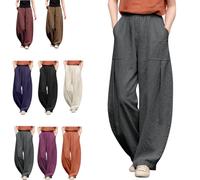 Genérico Women Linen Barrel Baggy Summer Pant, Wide Leg High Waisted Palazzo Harem Pants, Flowy Loose Fit Lantern Casual Trousers