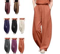 Genérico Women Linen Barrel Baggy Summer Pant, Wide Leg High Waisted Palazzo Harem Pants, Flowy Loose Fit Lantern Casual Trousers