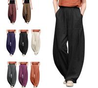 Genérico Women Linen Barrel Baggy Summer Pant, Wide Leg High Waisted Palazzo Harem Pants, Flowy Loose Fit Lantern Casual Trousers
