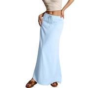 Genérico Women Linen Maxi Skirts Comfy Drawstring Waist A Line Skirts Cute Vacation Boho Long Flowy Skirts (4,S)