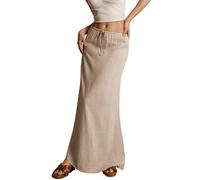 Genérico Women Linen Maxi Skirts Comfy Drawstring Waist A Line Skirts Cute Vacation Boho Long Flowy Skirts (2,M)