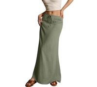Genérico Women Linen Maxi Skirts Comfy Drawstring Waist A Line Skirts Cute Vacation Boho Long Flowy Skirts (5,XL)